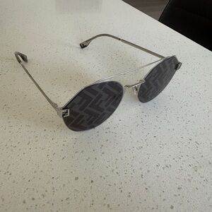Fendi Silver Metal Hexagon Sunglasses with Gray FF Lenses